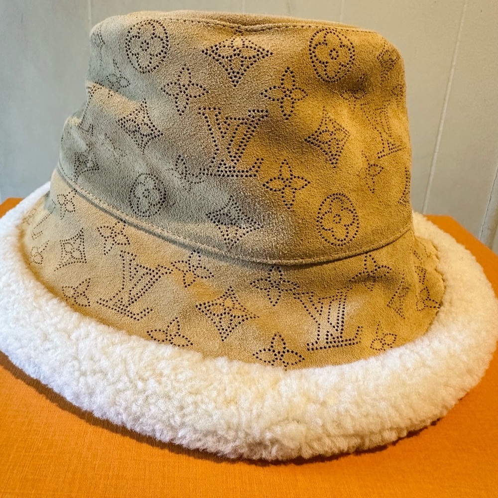 Louis Vuitton Tan Bucket Hat with Shearling Trim